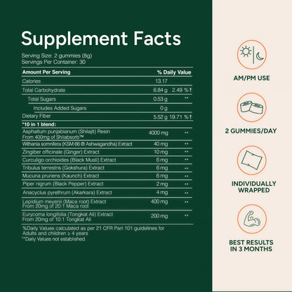 ROOT LABS 10-in-1 Alpha Shilajit Gummies | 4000 mg Pure Himalayan Shilajit with Tongkat Ali & Maca Root | Shilajit for Men & Women | ShilAbsorb Bioavailability Tech | Sugar-Free, Vegan | 60 Gummies
